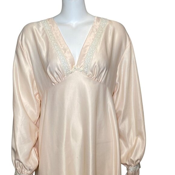 Vintage Valentino Intimo Long Nightgown Womens Size L Satin Lace V Neck Pink - Picture 3 of 10